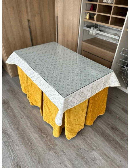 Ropa de Mesa de Camilla Doble Grueso 10 Pliegues Mostaza con Tapete Lazos