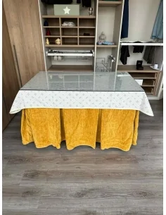 Ropa de Mesa de Camilla Doble Grueso 10 Pliegues Mostaza con Tapete Lazos 2