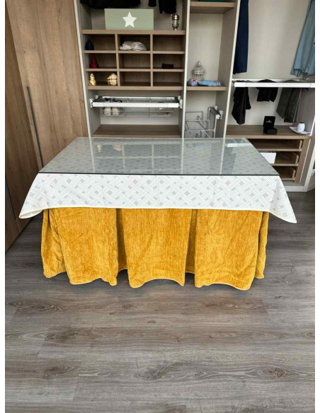 Ropa de Mesa de Camilla Doble Grueso 10 Pliegues Mostaza con Tapete Lazos