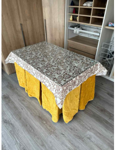 Ropa de Mesa de Camilla Doble Grueso 10 Pliegues Mostaza con Tapete Planta