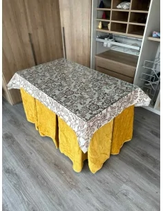 Ropa de Mesa de Camilla Doble Grueso 10 Pliegues Mostaza con Tapete Planta