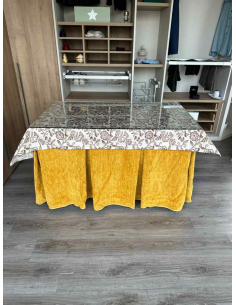 Ropa de Mesa de Camilla Doble Grueso 10 Pliegues Mostaza con Tapete Planta 2