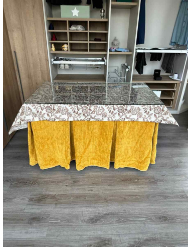 Ropa de Mesa de Camilla Doble Grueso 10 Pliegues Mostaza con Tapete Planta