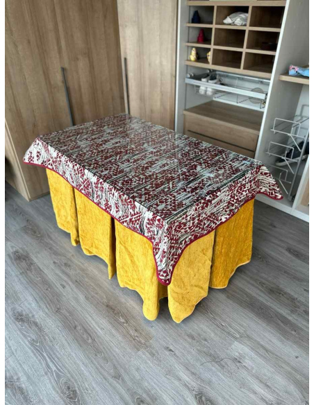 Ropa de Mesa Camilla Doble Grueso 10 Pliegues Mostaza con Tapete Mosaico