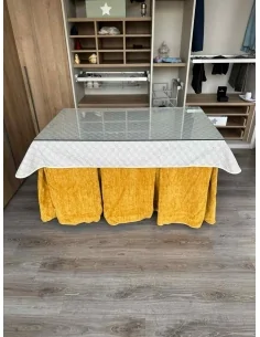 Ropa de Mesa Camilla Doble Grueso 10 Pliegues Mostaza con Tapete Crema 2