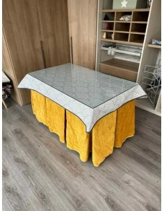 Ropa de Mesa Camilla Doble Grueso 10 Pliegues Mostaza con Tapete Sol