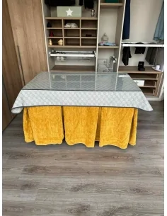 Ropa de Mesa de Camilla Doble Grueso 10 Pliegues Mostaza con Tapete Rombos 2