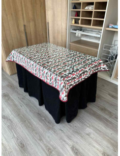 Ropa de Mesa de Camilla Doble Grueso 10 Pliegues Negro con Tapete Red