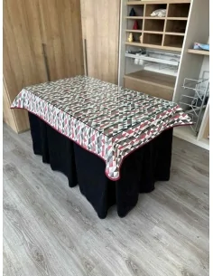 Ropa de Mesa de Camilla Doble Grueso 10 Pliegues Negro con Tapete Red