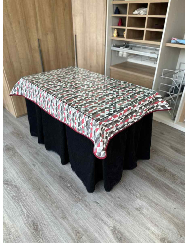 Ropa de Mesa de Camilla Doble Grueso 10 Pliegues Negro con Tapete Red