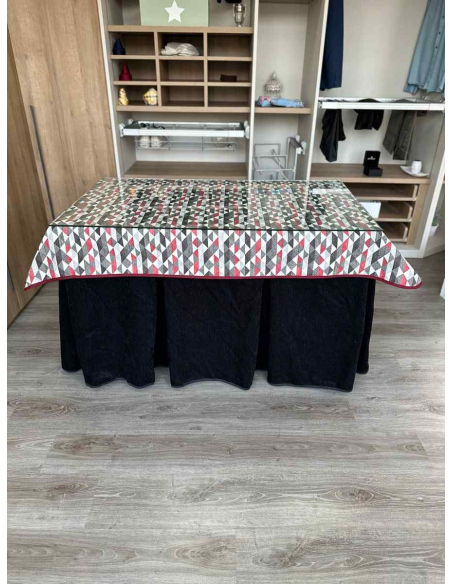 Ropa de Mesa de Camilla Doble Grueso 10 Pliegues Negro con Tapete Red