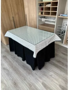 Ropa de Mesa Camilla Doble Grueso 10 Pliegues Negro con Tapete Rombos