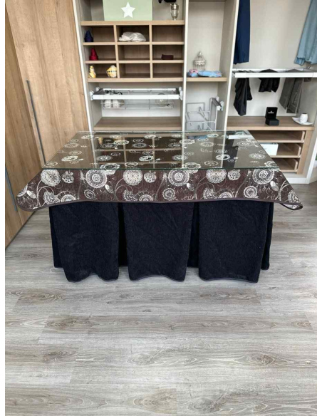 Ropa de Mesa Camilla Doble Grueso 10 Pliegues Negro con Tapete Mandala