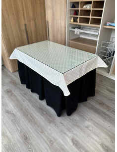 Ropa de Mesa Camilla Doble Grueso 10 Pliegues Negro con Tapete Crema