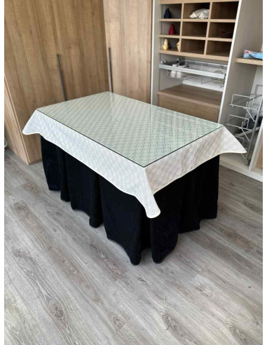 Ropa de Mesa Camilla Doble Grueso 10 Pliegues Negro con Tapete Crema