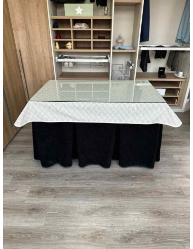 Ropa de Mesa Camilla Doble Grueso 10 Pliegues Negro con Tapete Crema