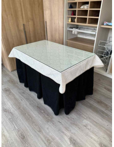 Ropa de Mesa de Camilla Doble Grueso 10 Pliegues Negro con Tapete Amanecer