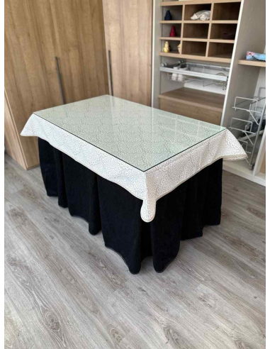 Ropa de Mesa de Camilla Doble Grueso 10 Pliegues Negro con Tapete Amanecer