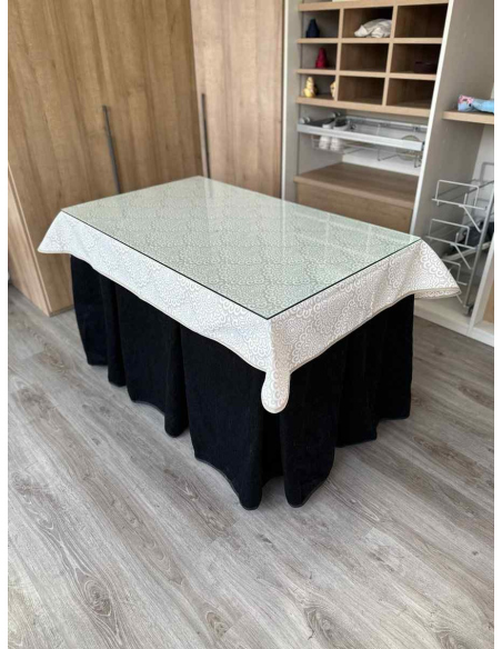 Ropa de Mesa de Camilla Doble Grueso 10 Pliegues Negro con Tapete Amanecer