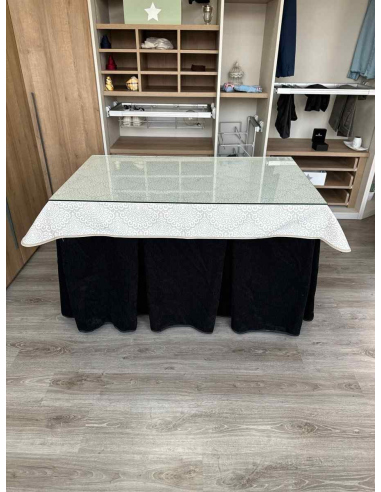 Ropa de Mesa de Camilla Doble Grueso 10 Pliegues Negro con Tapete Amanecer