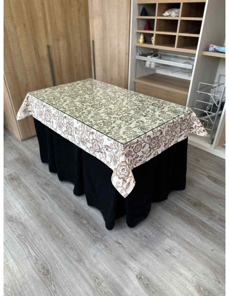 Ropa de Mesa Camilla Doble Grueso 10 Pliegues Negro con Tapete Planta