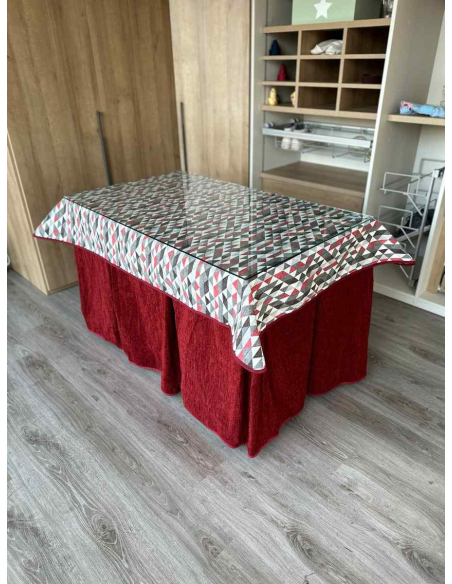 Ropa de Mesa Camilla Doble Grueso 10 Pliegues Rojo con Tapete Red