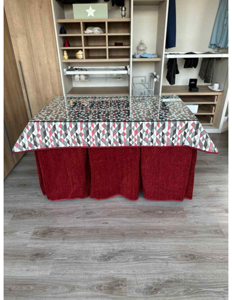 Ropa de Mesa Camilla Doble Grueso 10 Pliegues Rojo con Tapete Red