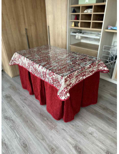 Ropa de Mesa de Camilla Doble Grueso 10 Pliegues Rojo con Tapete Mosaico