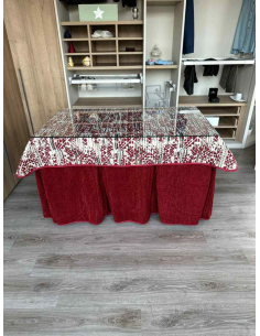 Ropa de Mesa de Camilla Doble Grueso 10 Pliegues Rojo con Tapete Mosaico 2