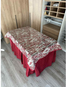 Ropa para mesa de camilla chenilla 8 pliegues color Rojo con Tapete Mosaico