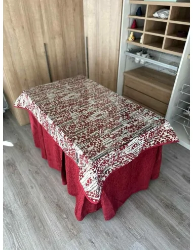 Ropa para mesa de camilla chenilla 8 pliegues color Rojo con Tapete Mosaico