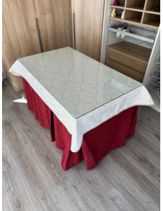 Ropa mesa camilla chenilla 8 pliegues color Rojo con Tapete Sol