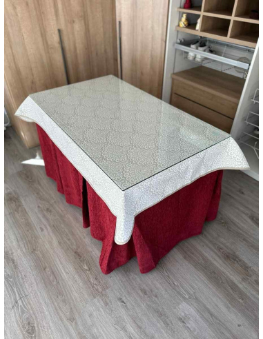 Ropa mesa camilla chenilla 8 pliegues color Rojo con Tapete Sol