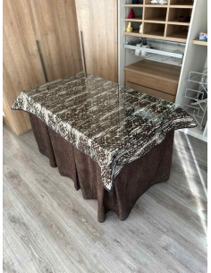 Ropa mesa camilla chenilla 8 pliegues color Chocolate con Tapete Tiramisu