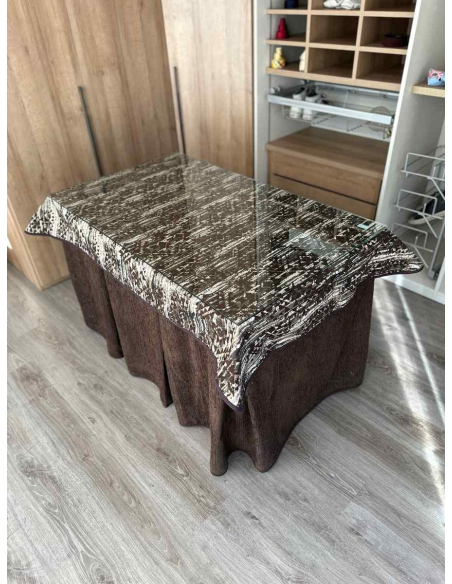 Ropa mesa camilla chenilla 8 pliegues color Chocolate con Tapete Tiramisu