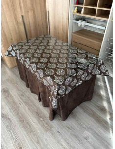 Ropa mesa camilla chenilla 8 pliegues color Chocolate con Tapete Acebo