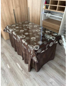 Ropa mesa camilla chenilla 8 pliegues color Chocolate con Tapete Mandala