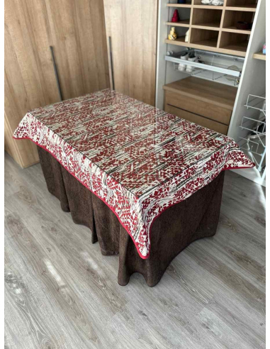 Ropa mesa camilla chenilla 8 pliegues color Chocolate con Tapete Mosaico