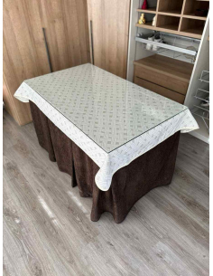 Ropa mesa camilla chenilla 8 pliegues color Chocolate con Tapete Lazos