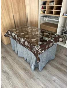 Ropa de mesa camilla chenilla 8 pliegues color Gris con Tapete Mandala