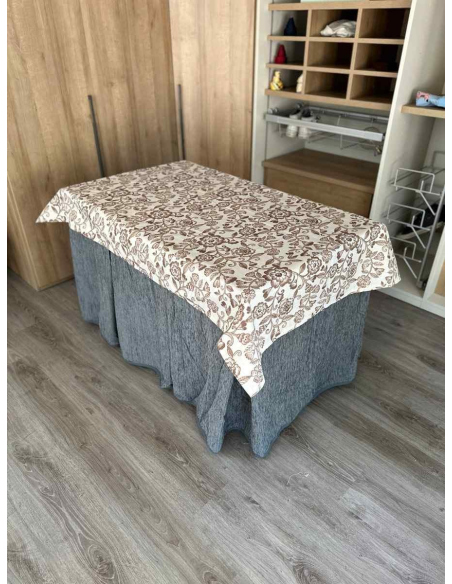 Ropa de mesa camilla chenilla 8 pliegues color Gris con Tapete Planta