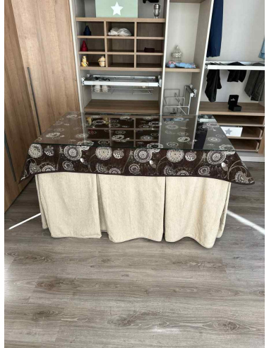 Ropa de mesa camilla chenilla 8 pliegues color Beige con Tapete Mandala