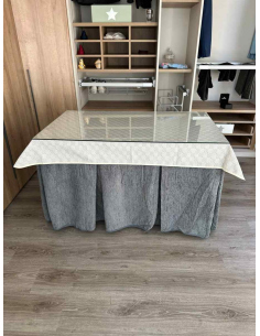 Ropa de mesa camilla chenilla 8 pliegues color Gris con Tapete Rombos 2