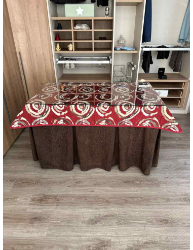 Ropa mesa camilla chenilla 8 pliegues color Chocolate con Tapete Eclipse
