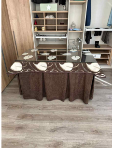 Ropa mesa camilla chenilla 8 pliegues color Chocolate con Tapete Hojas 2