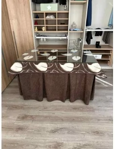 Ropa mesa camilla chenilla 8 pliegues color Chocolate con Tapete Hojas 2