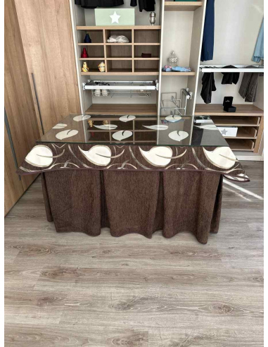 Ropa mesa camilla chenilla 8 pliegues color Chocolate con Tapete Hojas