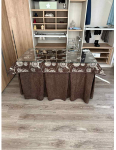 Ropa mesa camilla chenilla 8 pliegues color Chocolate con Tapete Mandala 2