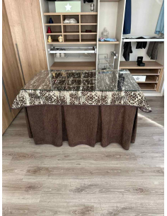 Ropa mesa camilla chenilla 8 pliegues color Chocolate con Tapete Tiramisu 2