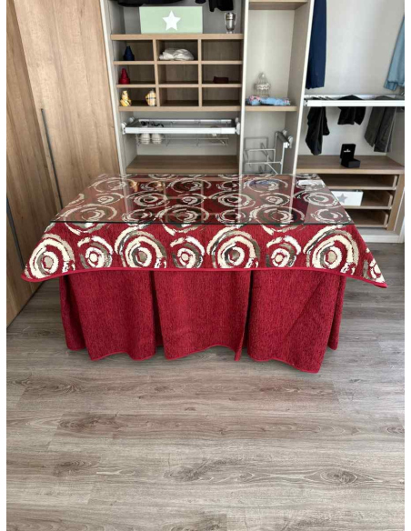 Ropa mesa camilla chenilla 8 pliegues color Rojo con Tapete Eclipse
